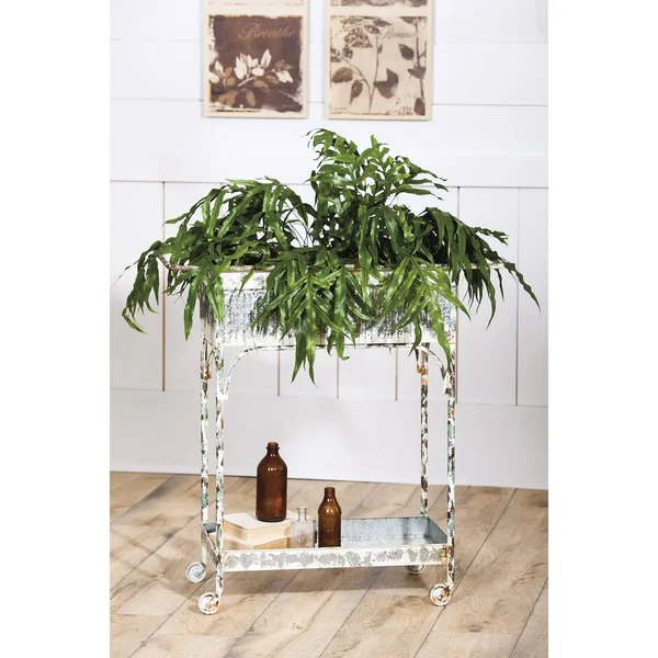 Evergreen Enterprises White Washed Galvanized Metal 2-Tier Cart, 30.9 x 32.1 x 14.4 inches