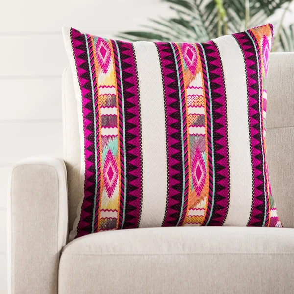 Mayra Striped Multicolor/ Ivory Throw Pillow 22 inch - Polyester
