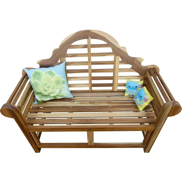 Compact Teak Outdoor Bench W- Crown Design in Natural Finish