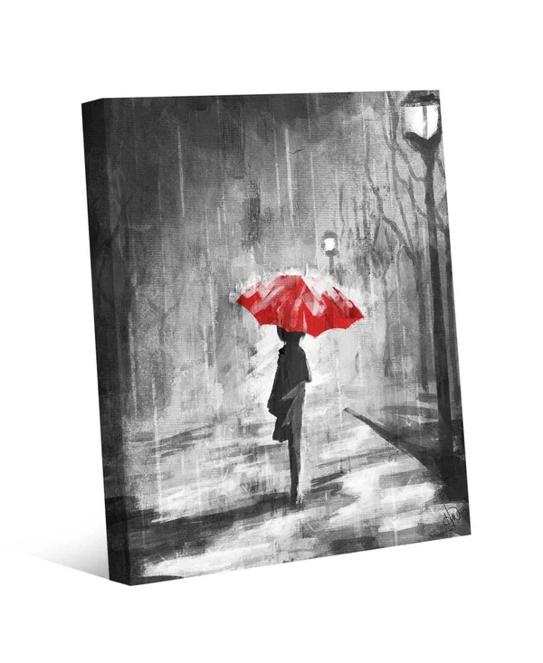 Creative Gallery A Rainy Walk Red Umbrella 20-in H x 16-in W Figurative Print on Canvas, PEO000002CAN16X20TX