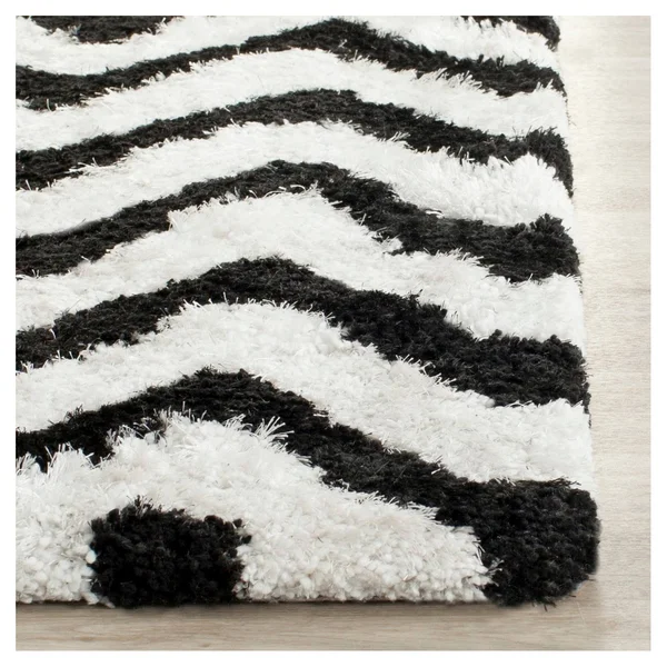 Safavieh Barcelona Shag BSG320C Ivory, Black Rug 2&3x22 x 7& Runner