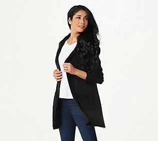 Isaac Mizrahi Live! Open Front Hooded Cardiganw/ Stitch, Size 3X, Black