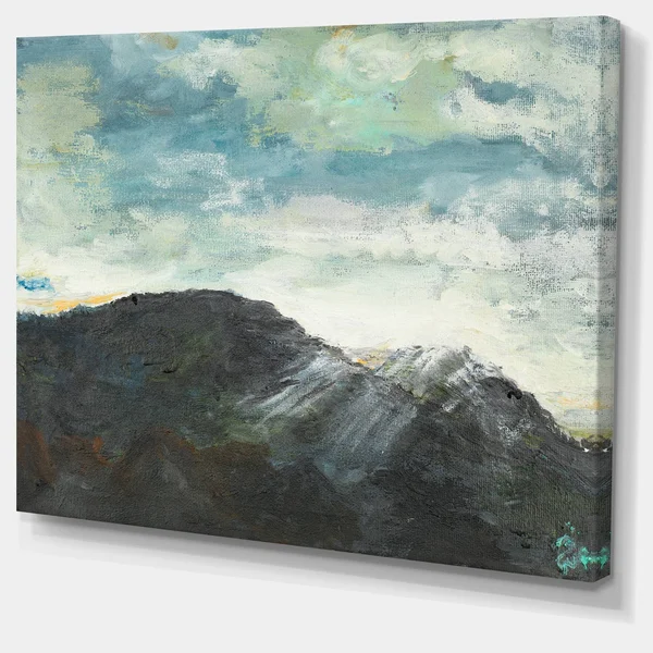 Design Art PT9562-40-20 Mountain Peak Under Cloudy Sky Landscape Painting Canvas Print, Blue, 40x20x22