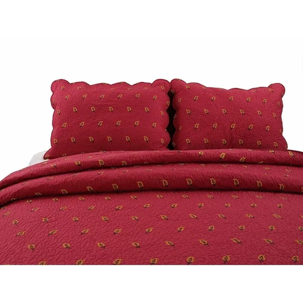 Cozy Line Home Fashion Classic Cotton 3 Piece Reversible Quilt Set, Size: King, Red
