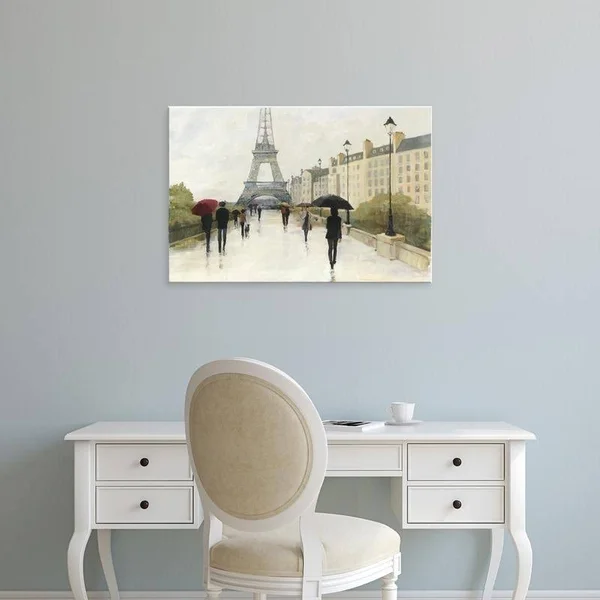 Easy Art Prints Avery Tillmon's 'Eiffel in The Rain Marsala Umbrella' Premium Canvas Art - 20 x 30 - Classic Black Frame