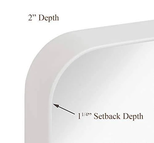 Hamilton Hills Contemporary White Metal Wall Mirror - Glass Panel White Framed Rounded Corner Deep Set Design, Mirrored Rectang