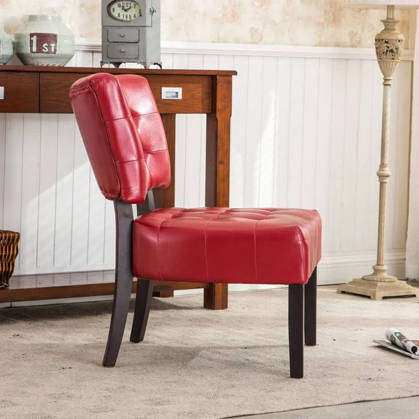 Roundhill Furniture Blended Leather Tufted Accent Chair with Oversized Seating - Red
