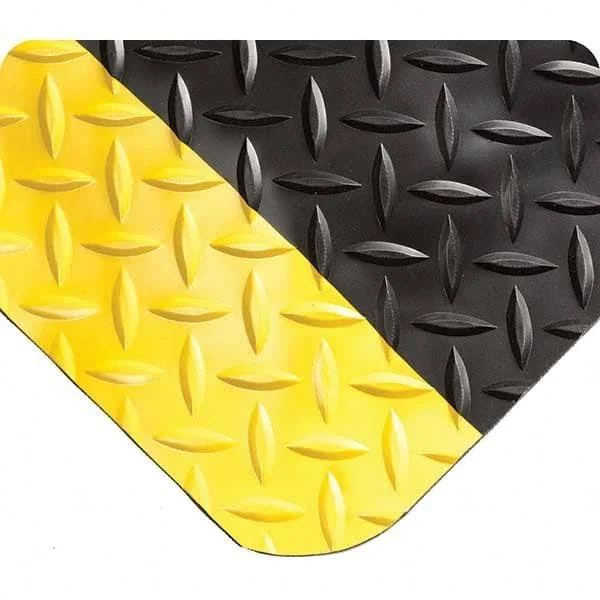 Wearwell 8& Long x 4& Wide x 9/16x22 Thick Dry Environment Medium Duty Anti-Fatigue Matting - Raised Diamonds Pattern - Black/Yel