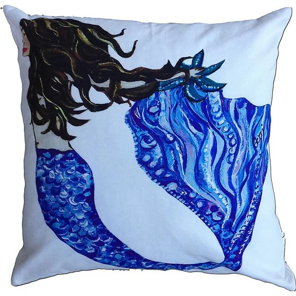 My Island Mermaid Brunette Throw Pillow, Black