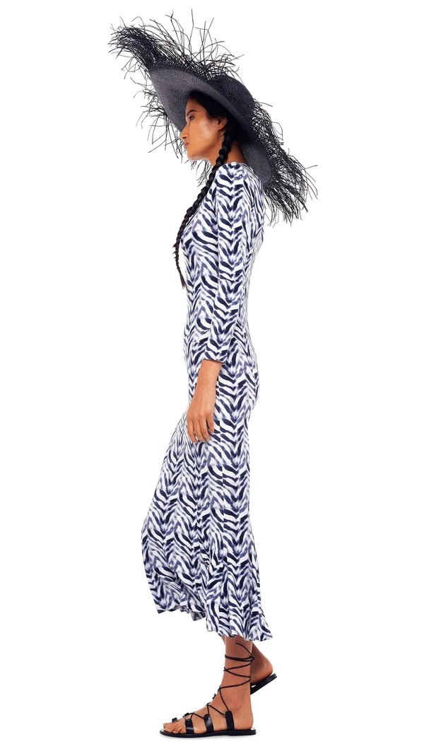 Norma Kamali Long Sleeve Fishtail Dress Chevron Zebra Xs