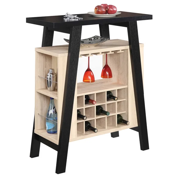 Newport Bar Console Black & Weathered White - Convenience Concepts