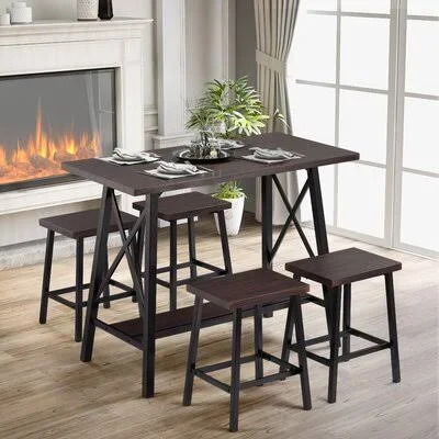 5-Piece Bar Table Set - with 4 Bar Stools 17 Stories