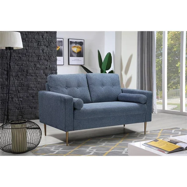 Kingway Furniture Linen Blend Palermo Living Room Loveseat in Light Blue
