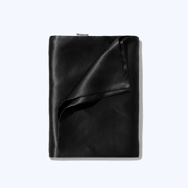 Mommesilk Pure Silk Pillowcase Set of 2 100% Mulberry Silk 100% Biodegradable Eco-Friendly Washable US Black Standard(20x22x26x2