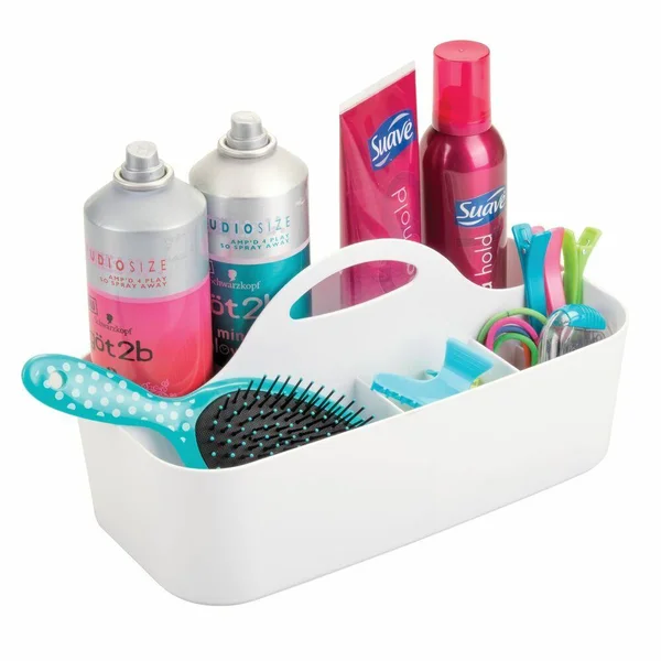 mDesign Plastic Portable Storage Organizer Caddy Tote - Divided Basket Bin with Handle for Bathroom - Dorm Room - Holds Hand Soap