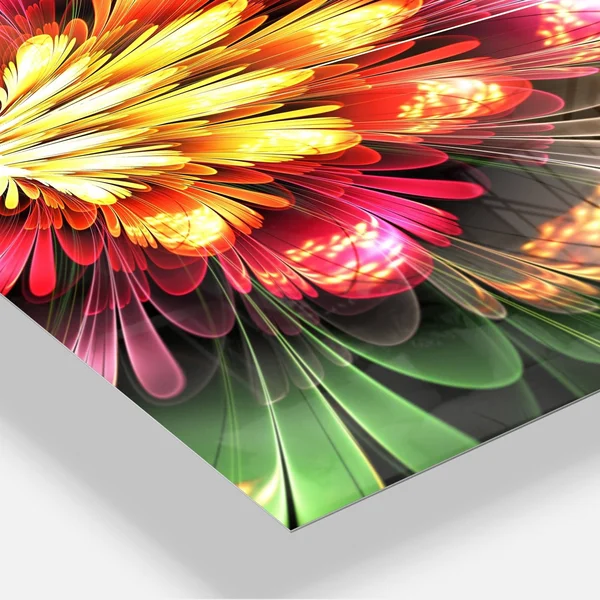 Design Art Fractal Flower Red and Green - Floral Digital Art Glossy Metal Wall Art - Size: 30 in. Wide x 40 in. High, Safety Yell