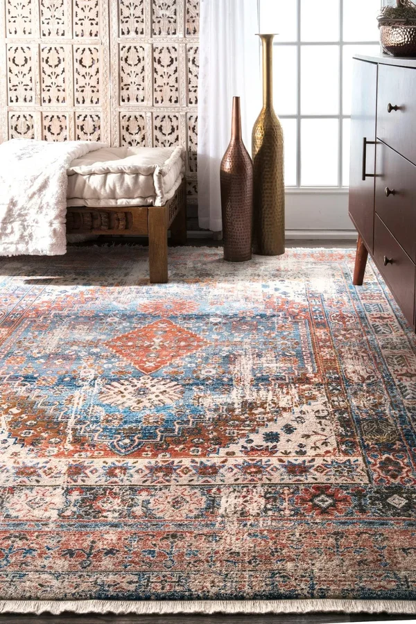 nuLOOM Vintage Faded Olden Tribal Medallion Blue Rug - 4& x 6& Blue