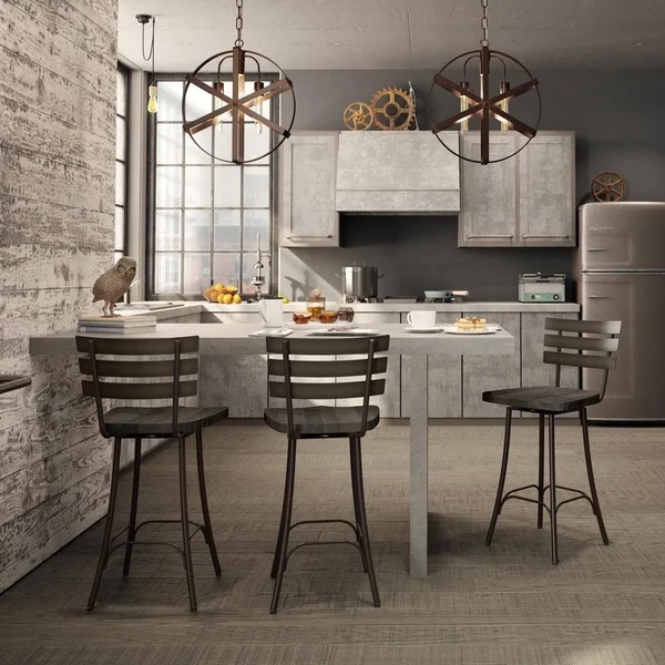 Carbon Loft Amisco Stadium Swivel Bar Stool with Distressed Wood Seat - Brown Distressed Wood - Gun Metal