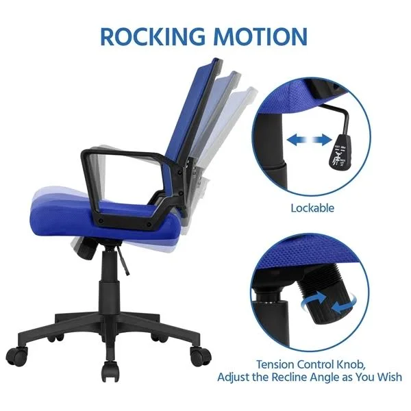 Easyfashion Mid-Back Mesh Office Chair Ergonomic Computer Chair, Blue