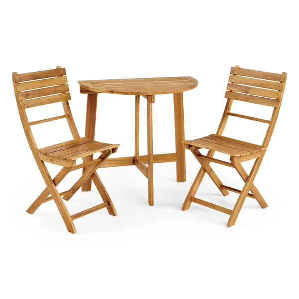 Sophia Outdoor 2 Seater Half-Round Folding Acacia Wood Bistro Table Set - Gray