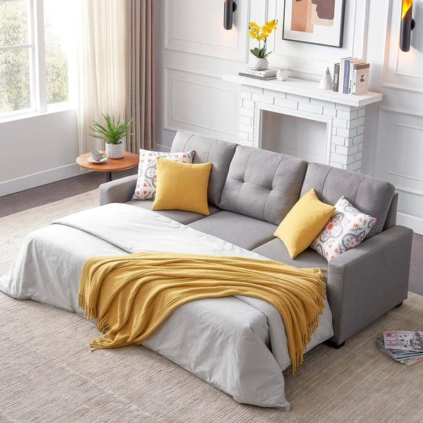 Reversible Sleeper Sectional Sofa Couch, L-Shaped Corner Sofa-Bed with Storage, 3-Seat Sectional Corner Couch