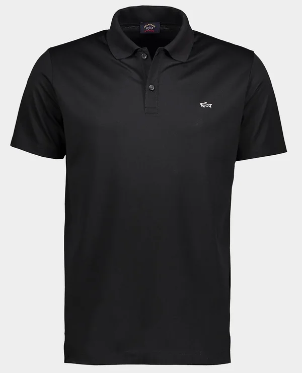 Paul & Shark Organic Cotton Piqué Polo with Shark Badge - Black