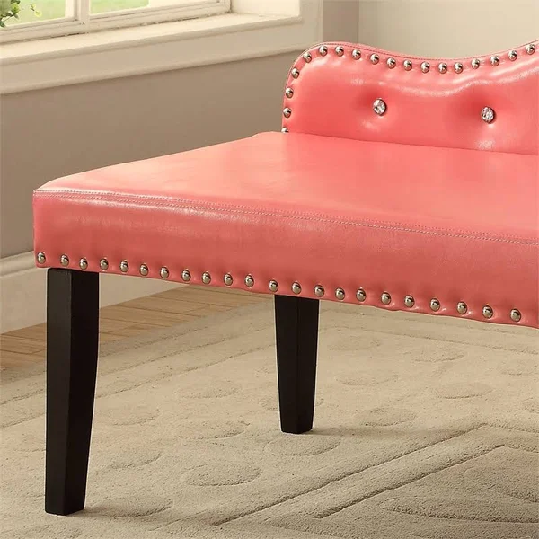 Furniture of America Dubose Faux Leather Tufted Bench in Pink
