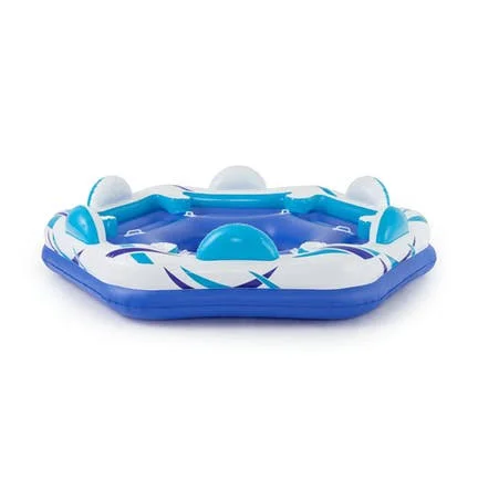 Summer Waves - Inflatable 6 Person Party Pad Pool Beach Lake Float with Cupholders