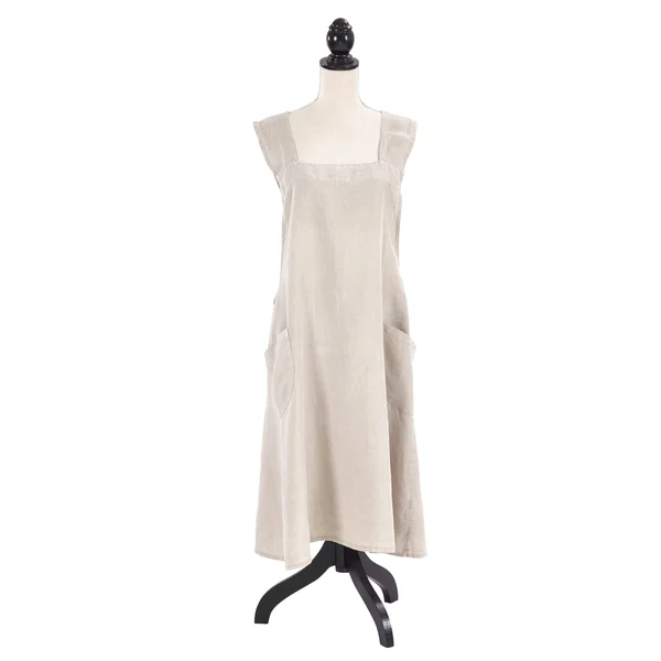 Saro Lifestyle 1059.T01 Front Two Pocket Crossback Linen Apron, Taupe
