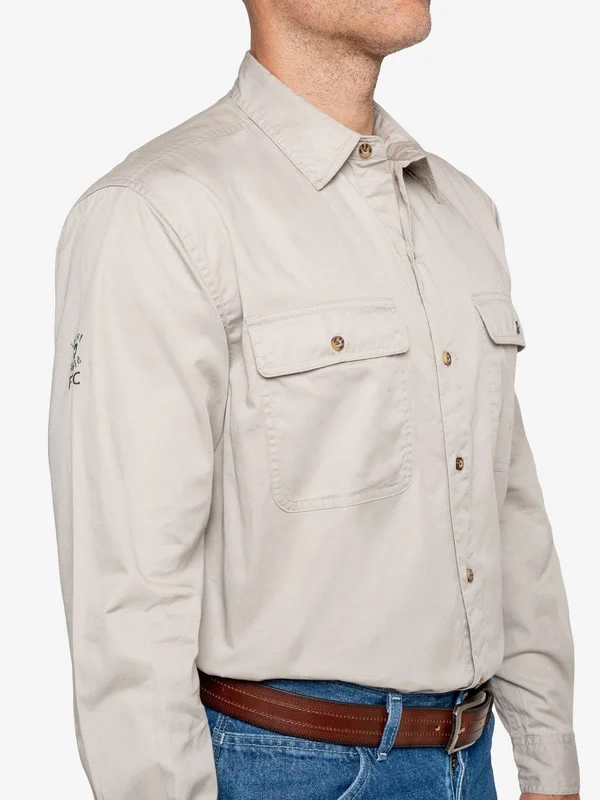 Insect Shield Men's Twill Work Shirt, Size Large, Stone, 100% Cotton