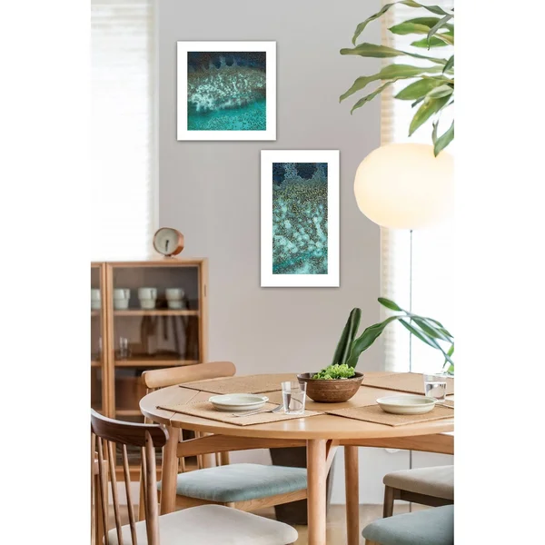 Abstract Waves Caribbean Oceans Bottom Rock 2-Piece Vignette by Jay Zinn, White Frame