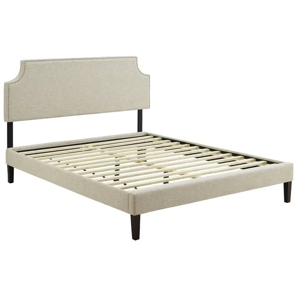 Modway Corene King Fabric Platform Bed with Squared Tapered Legs Gray