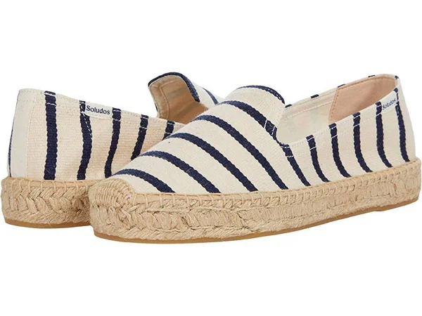 Canvas Platform Smoking Slipper Navy, White Stripe, 8