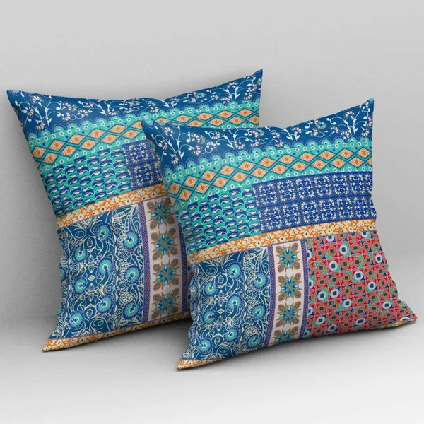 Amrita Sen Flower Castle Patchwork Broadcloth Indoor Outdoor Pillow, Zippered, Blueorange