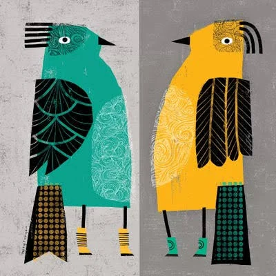 Tryptich Large Canvas Art Print - Standing Birds ( Animal Art > Birds art)