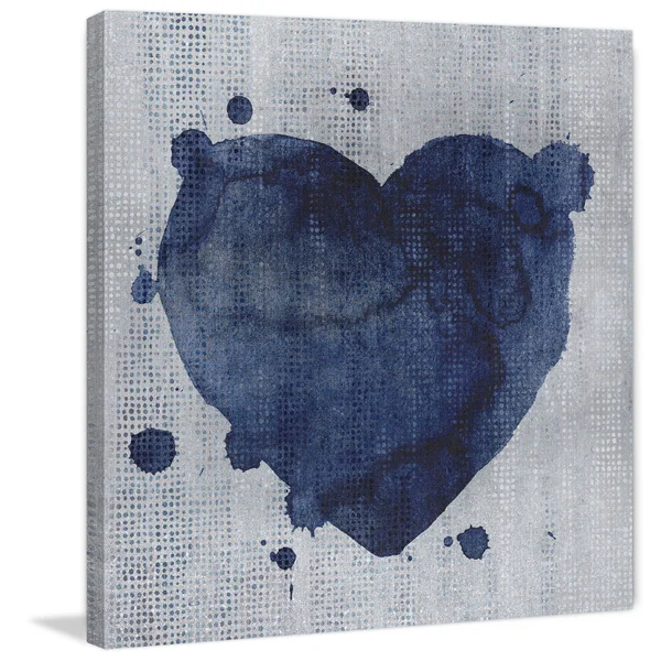 Marmont Hill - Handmade Blue Heart Print on Wrapped Canvas - 48 x 48