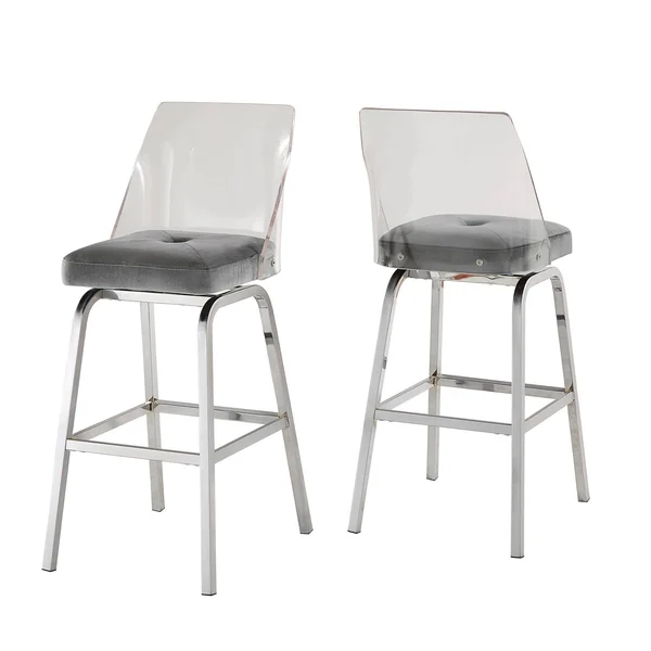 Set of 2 29x22 Svana Chrome Finish Velvet Barstools Blue/Steel - Inspire Q