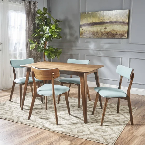 Megann Mid-Century 5-Piece Wood Rectangle Dining Set by Christopher Knight Home (Natural Oak + Green Tea)