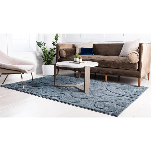 Unique Loom Carved Floral Shag Area Rug (5& x 8& - Blue)