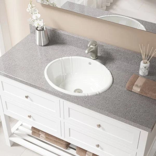Mr Direct O1815-Bisque Overmount Porcelain Bathroom Sink Ensemble - Antique Bronze Pop-Up Drain