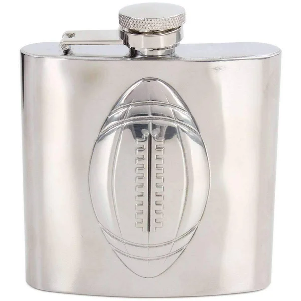 David Van Hagen Silver 6oz Rugby Stainless Steel Hip Flask