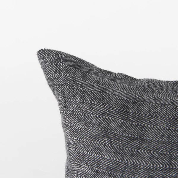 Sibyl 18L x 18W Dark Gray and Black Fabric Striped and Fringed Decorative Pillow Cover - Mercana 69419