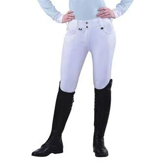 Equine Couture Ladies Sophie Silicone Knee Patch Breeches - 36 - White