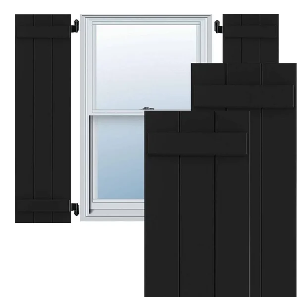Exterior 2 Composite Wood Board-n-Batten Shutters Ekena Millwork Size: 77x22 H x 15x22 W x 1x22 D, Color: Black