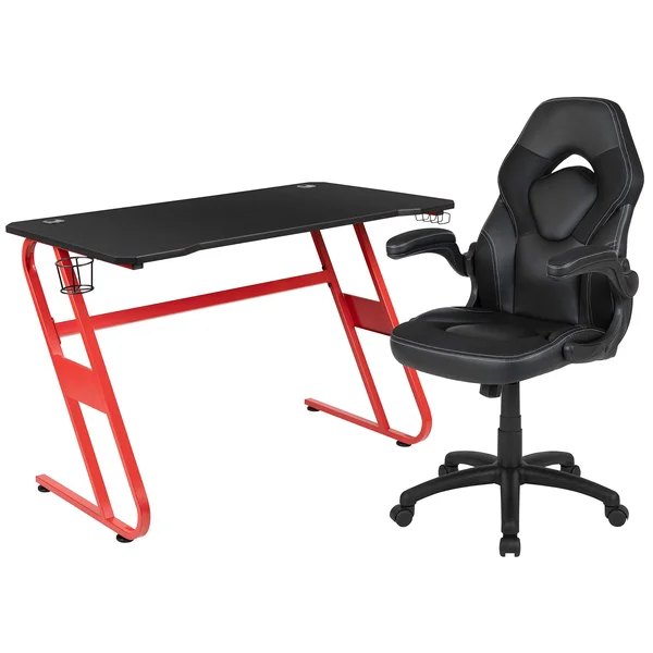 Flash Furniture Red Gaming Desk and Black Racing Chair Set with Cup Holder