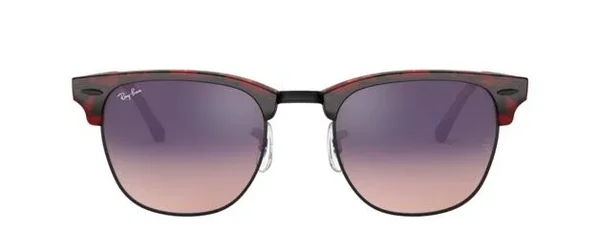Ray Ban RB3016F Clubmaster Sunglasses - 12753B Transparent Red on Havana/Pink Gradient Violet