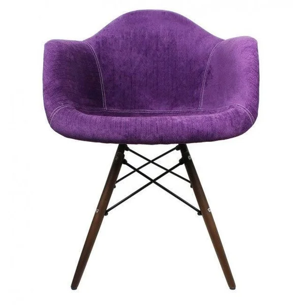 Contemporary Retro Molded Style Velvet Fabric Accent Plastic Dining Armchair with Dark Wood Eiffel Legs (Pink)