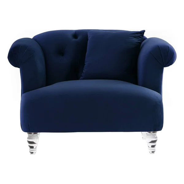 Armen Living Elegance Contemporary Chair in Blue Velvet with Acrylic Legs