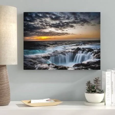Ebern Designs 'Waterfall (142)' Photographic Print on Canvas, Gray