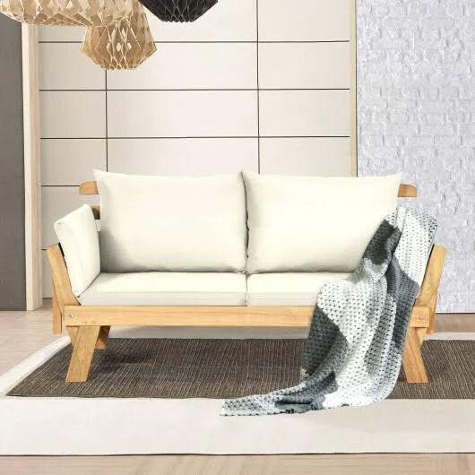 Adjustable Patio Convertible Sofa with Thick Cushion-White